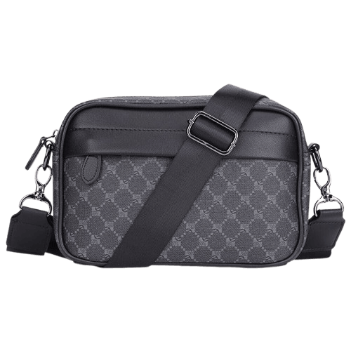 a lady putting a laptop into a brown leather laptop bag